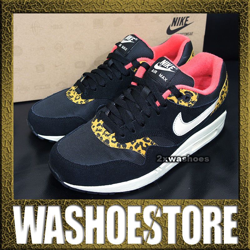 Nike Wmns Air Max 1 Black Gold Yellow Leopard Animal 319986 026 UK 2.5 