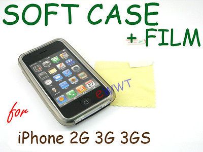 Black TPU Soft Gel Back Cover Case+Screen Protector for iPhone 2G 3G 