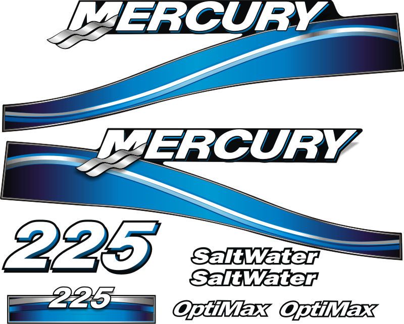 Mercury 225hp 225 hp optimax Blue outboard decals graphics saltwater 
