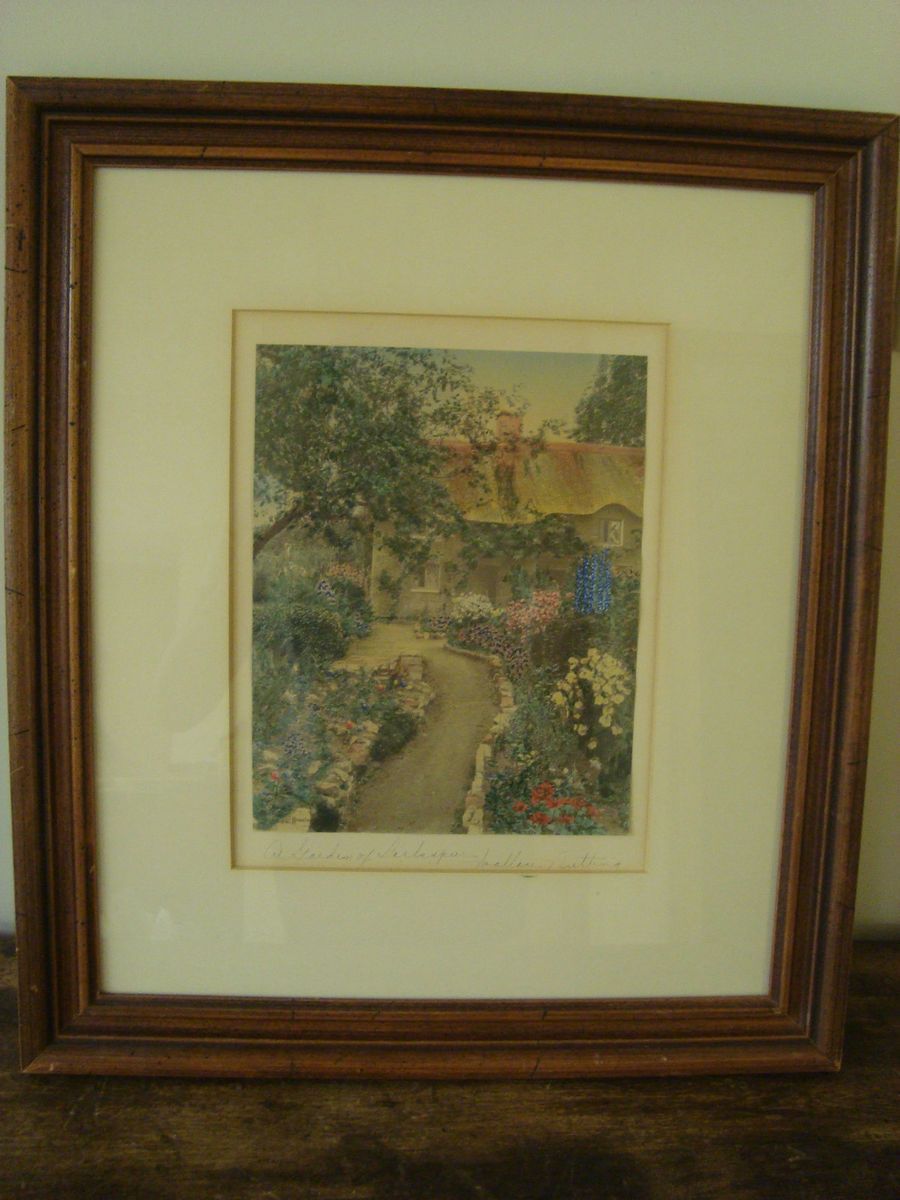Vintage Wallace Nutting A Garden of Larkspur Colored Signed Print 