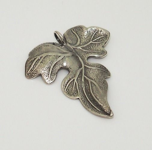 Sterling Silver 925 Large Cutout Etched Leaf Pendant A55