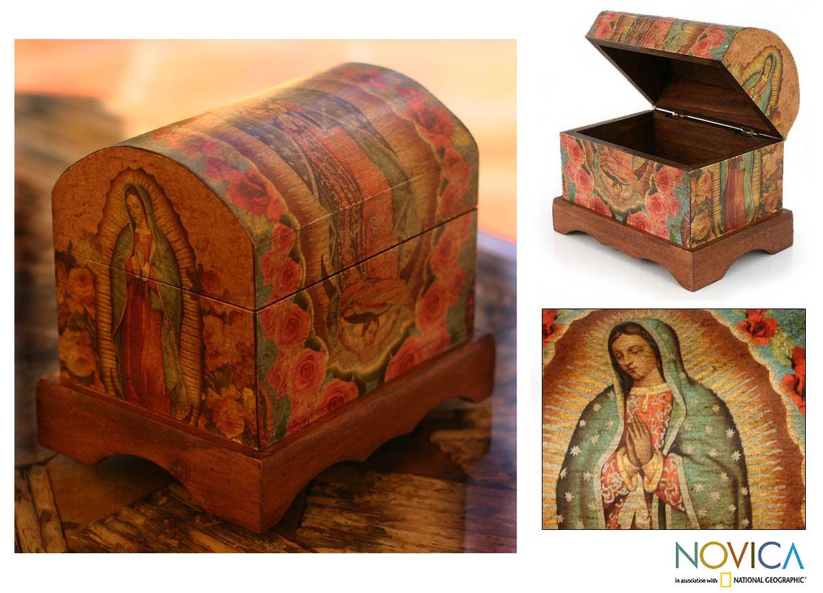 Virgin of Guadalupe Art Decoupage Jewelry Box Chest New