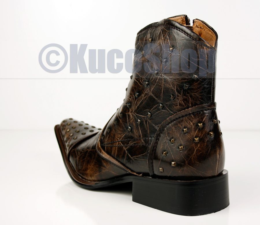 Mens High Ankle Boots Shoes Studded Punk Rock Brown Size 10