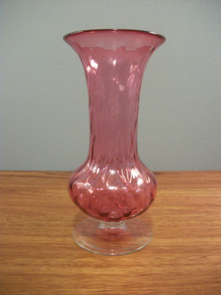 Antique Round Pedestal Flower Vase Pink Glass