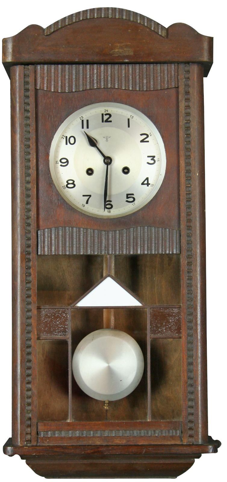 Vintage German Art Deco Wall Clock, Regulator, 1930, with Stained 