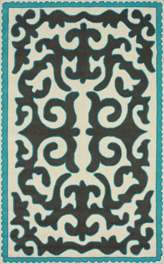 Contemporary Area Rug 5 x 8 Aqua Wool Hand Hooked Carpet