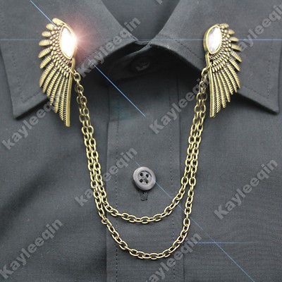   Angel Feather Wing Crystal Chain Blouse Collar Neck Tips Brooch Pin