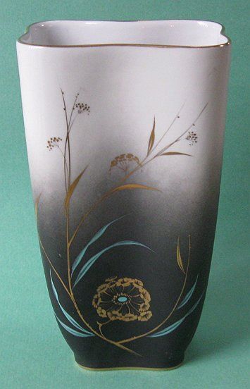  Art Deco Stockmayer Gold Chinese Cattail Vintage Porcelain Asian Vase