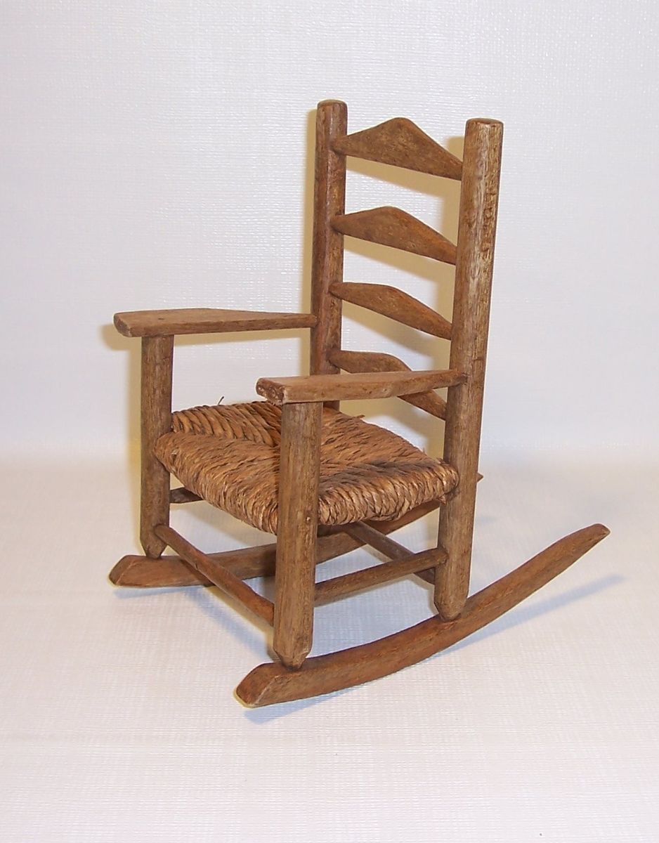 Ladder Back Woven Bottom Wooden Doll Rocker Rocking Chair