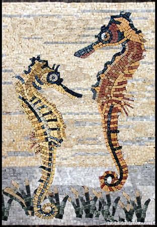 Lovely Sea Horses Design Mosaic Bathroom Pool Decor