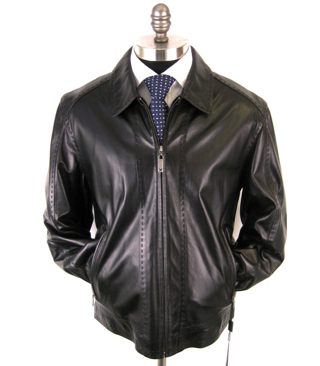 New DI BELLO Italy Black Lambskin Leather Coat Jacket 52 42R 42 L NWT 