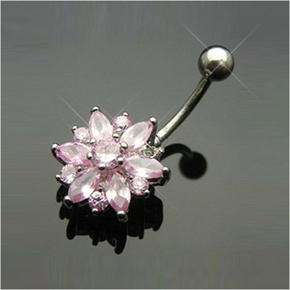   Barbell Navel Belly Button Ring Stainless Steel Body Piercing Pink