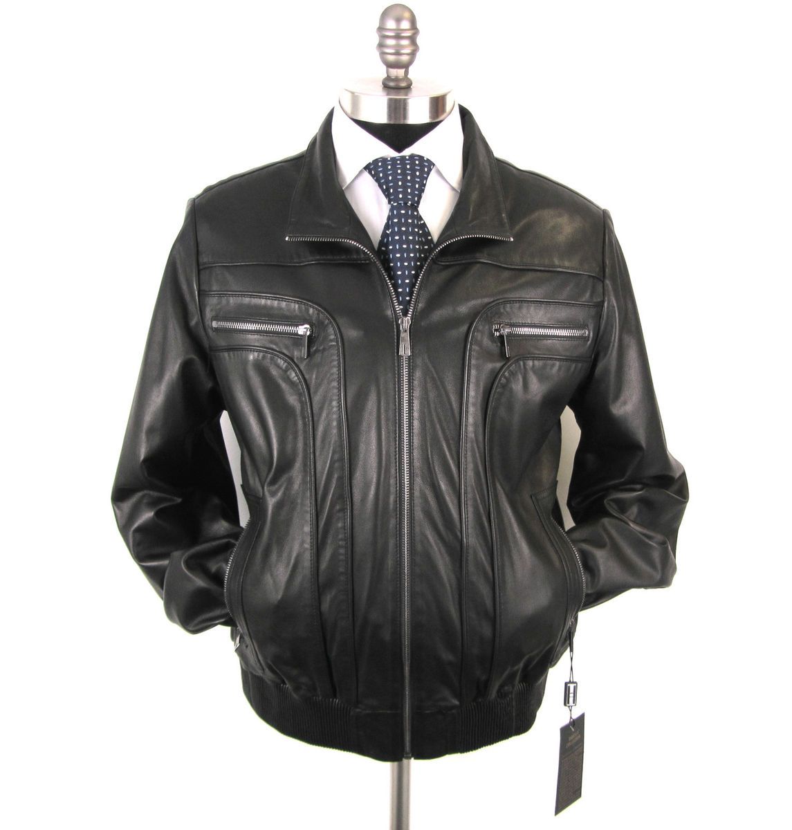 New Di Bello Italy Black Lambskin Leather Coat Jacket 52 42 42R M L $2 