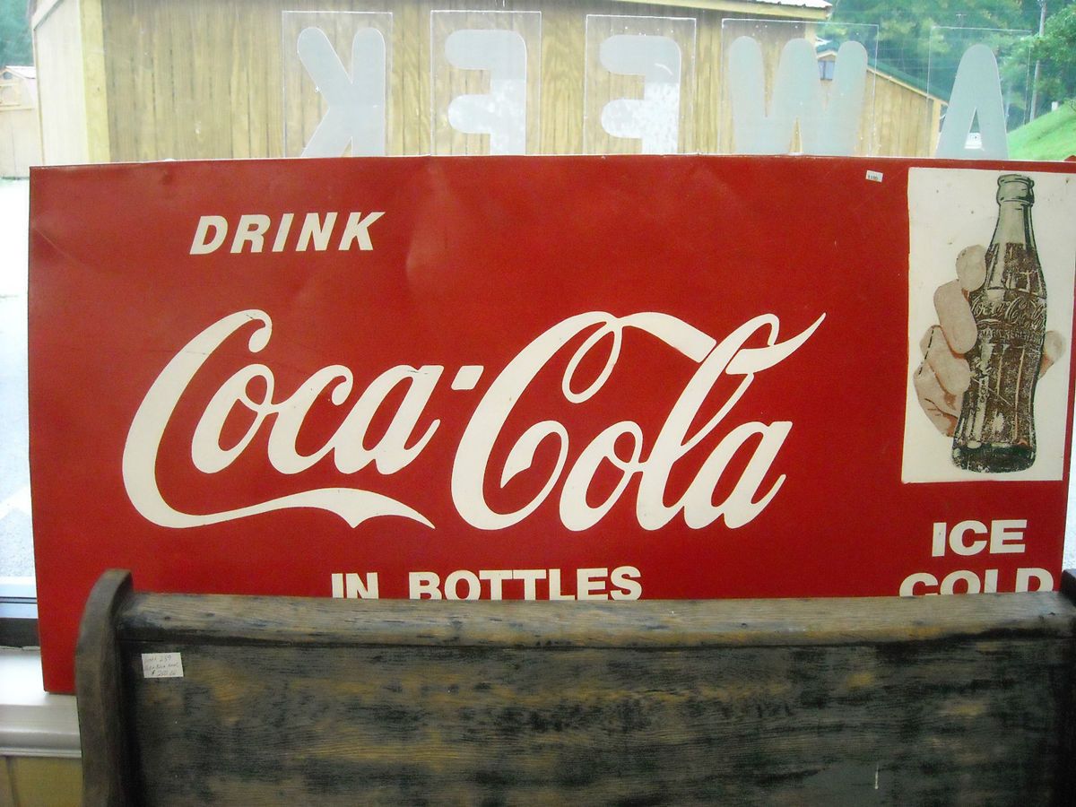 Vintage Coca Cola Sign Coke Signage Bottle 48 x 24 Ice Cold In Bottles 