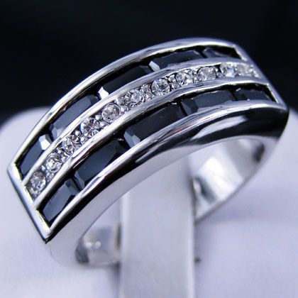 Jewelry Bland New Black Sapphire Mans 10KT White Gold GF Ring Sz10 