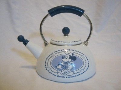   Gourmet Mickey Mouse whistling teapot tea kettle enamel blue white