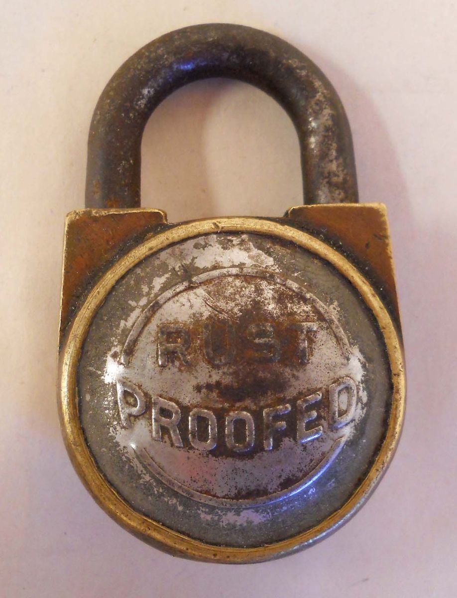 Vintage Antique Brass or Bronze Padlock RUST PROOFED No Key 2