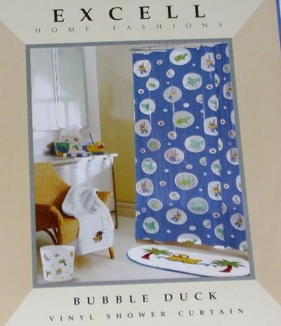 Blue Bubble Duck Turtle Frog Vinyl Shower Curtain