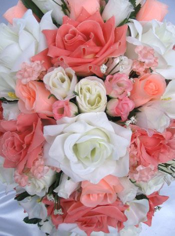 21pcs Bridal Bouquet Wedding Flowers Peach Calla Ivory