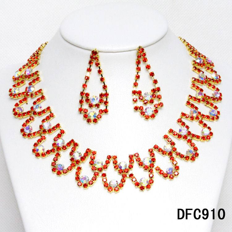    Bridal Bridesmaids Red Crystal Necklace Earrings Jewelry sets 6410