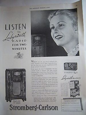 1936 Antique Stromberg Carlson 160 L Five Range Phonograph radio Ad