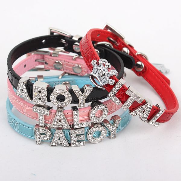 Personalized Leather Collars for Cat Small Dog with Rhinestone Letters 