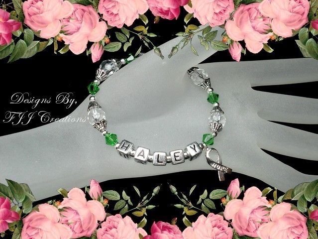 Green Swarovski Hope Ribbon Awareness Jewelry Bracelet Support 