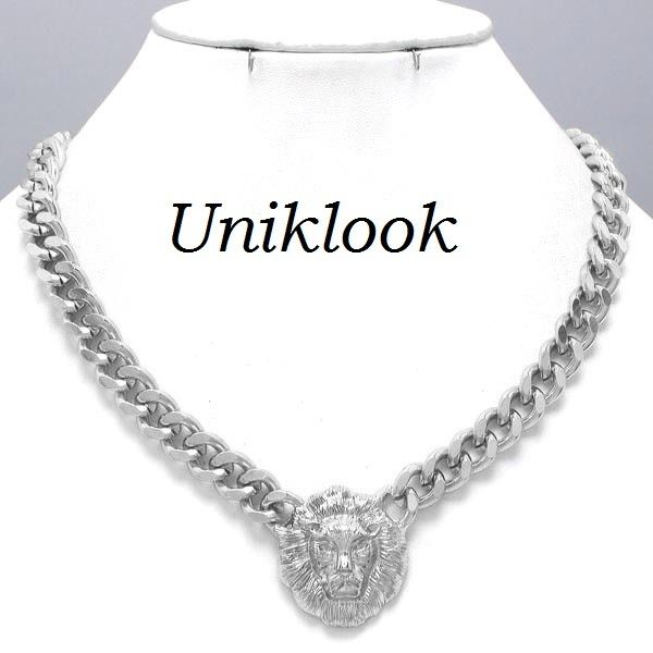   Gold Lion Medallion Bold Chain Design Fashion Jewelry Necklace
