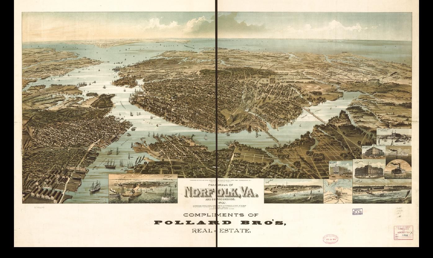 21 VINTAGE, PANORAMIC MAPS OF CITIES AND TOWNS IN VIRGINIA ON CD