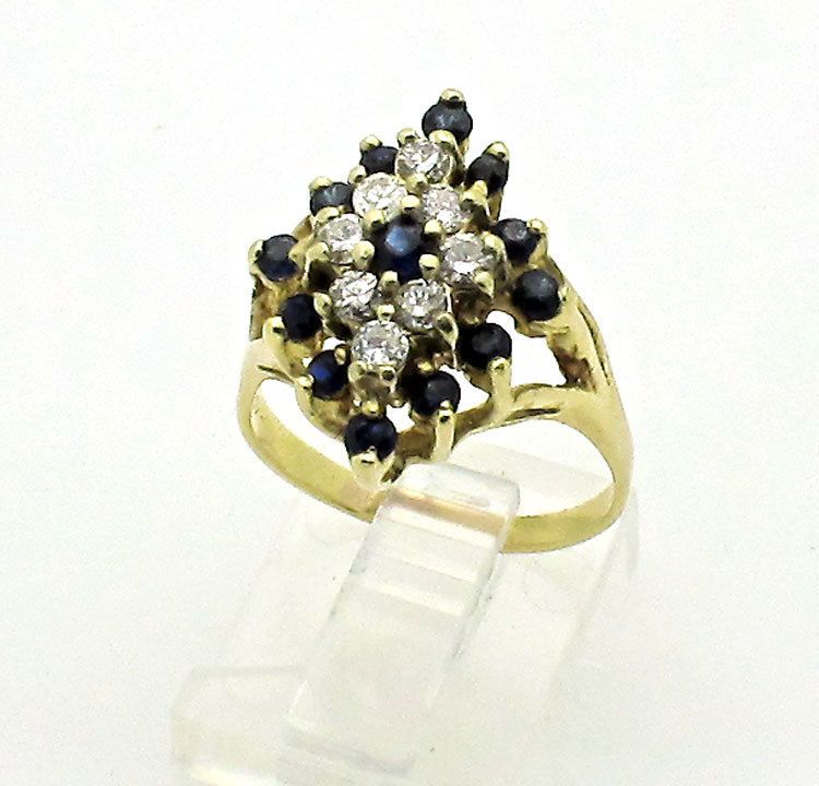 14k Yellow Gold Sapphire and Diamonds Cluster Ring