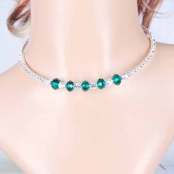 New Party Jewelry Crystal Glass Faceted Beaded Rhiensotne Choker Chain