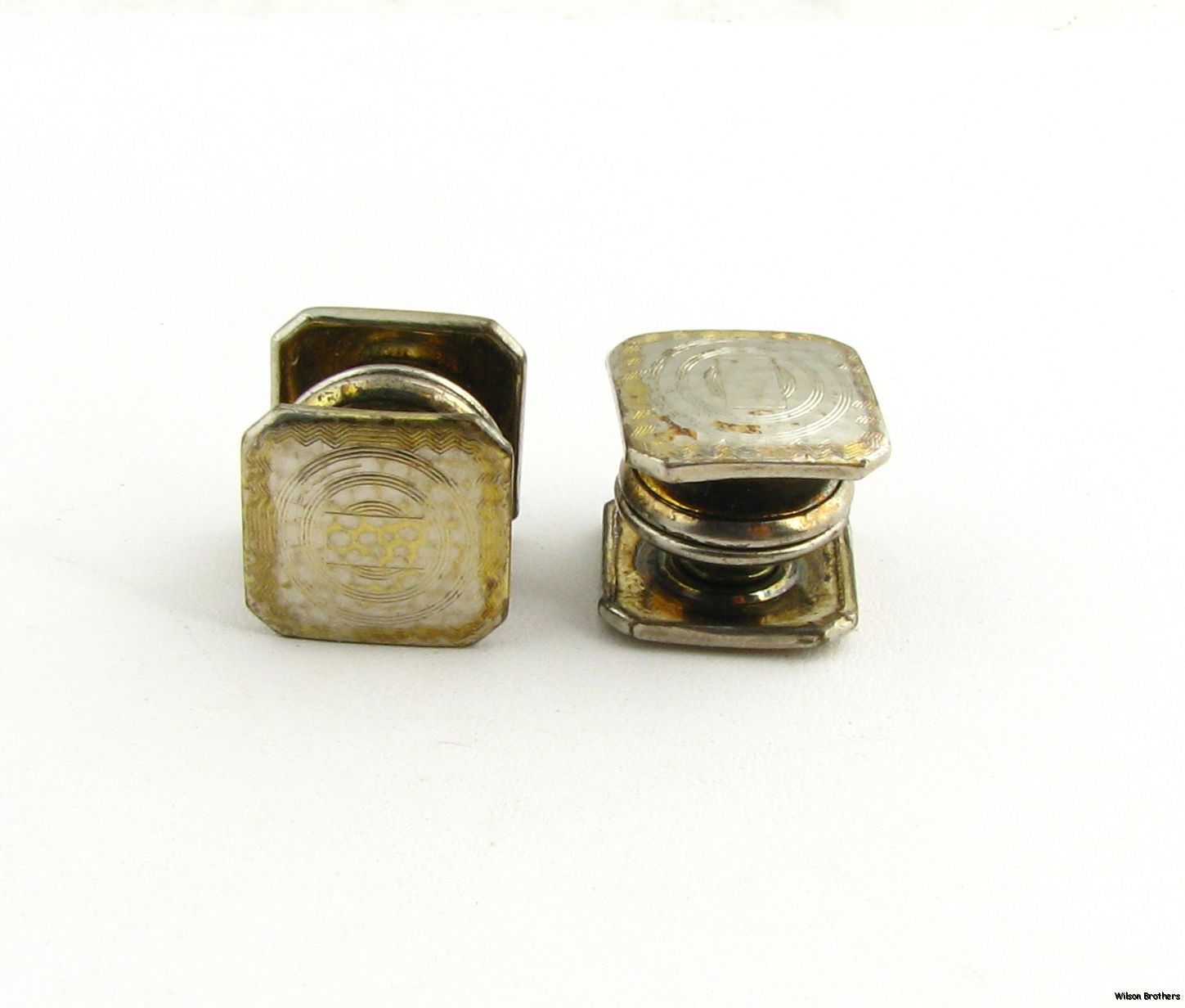 Square Snap Button Cuff Links Vintage Mens Estate Fashion 2 Toned