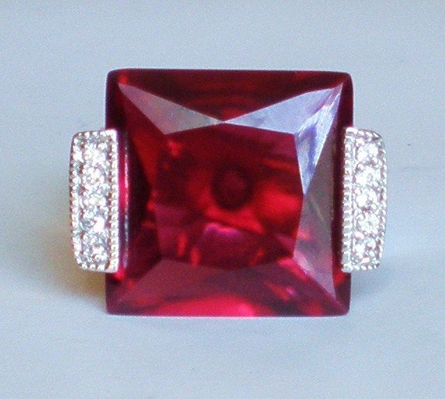   Vintage Sterling Silver 925 Huge Created Red Ruby CZ RING 13 5 grams