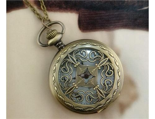 45mm Bronze Charm Cross Quartz Pocket Watch Pendant Necklace Jewelry