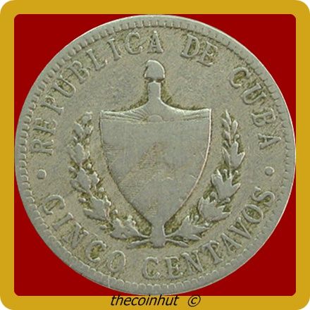 1915 Choice Cuba Cinco Centavos World Coin COINHUT3701