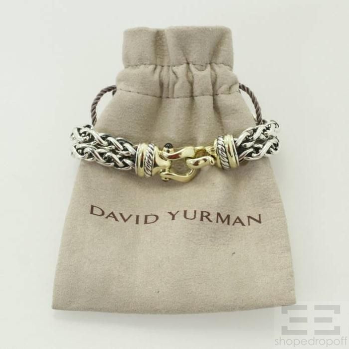 David Yurman Sterling Silver 14k Gold Double Chain Ruby Clasp Bracelet