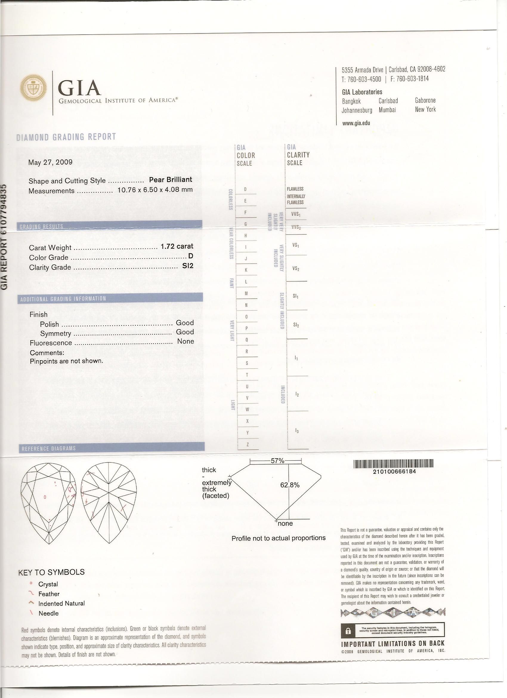  SI2 Pear GIA Certified & Genuine Natural Brilliant Loose Diamond Stone