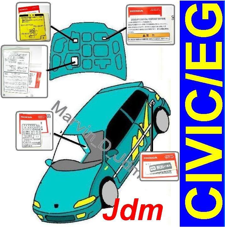 JDM 91 95 Genuine Honda Civic EG Warning Sticker Set