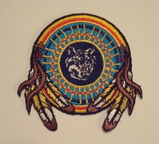 Indian Dream Catcher Wolf Emblem Eagle Feathers Patch