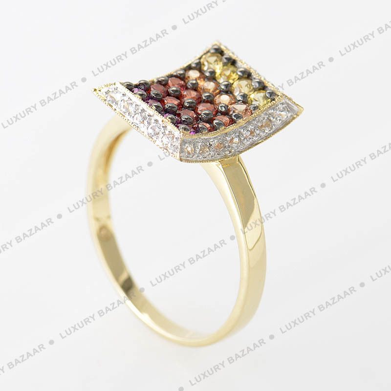 LeVian 14k Yellow Gold Multi Sapphire and Diamond Ring