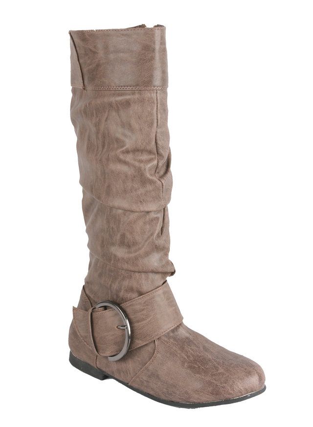 ELEGANT Womens Flat bottom mid calf boots with wrinkled upper and a