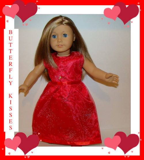 Doll Clothes Fit American Girl Long Red Silver Sparkle Christmas Dress