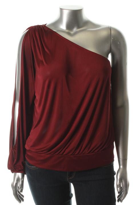 Famous Catalog Moda New Red Tempered Knit One Shoulder Long Sleeve