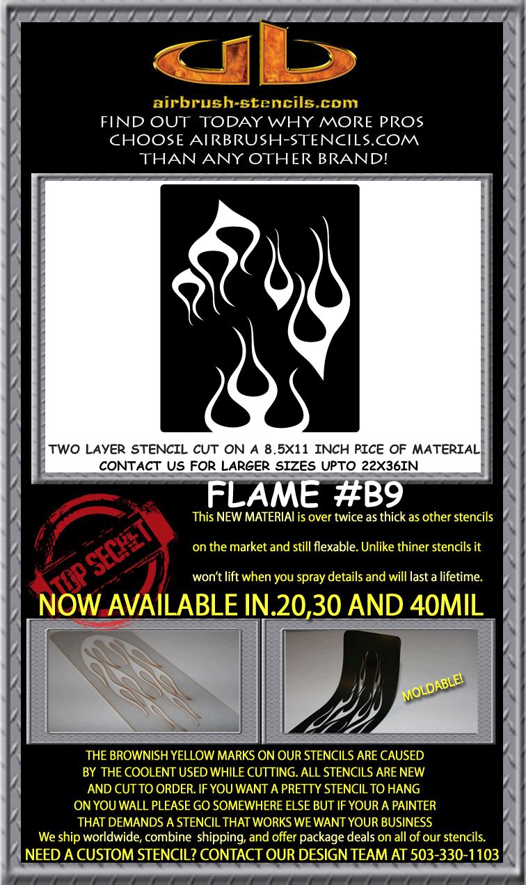Flame B9 airbrush stencil template harley paint ~ NEW DESIGN