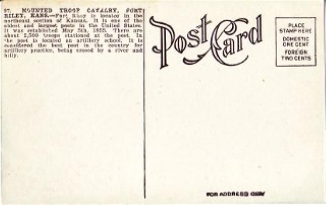 Mounted Troop Calvary Fort Riley KS Vintage Postcard
