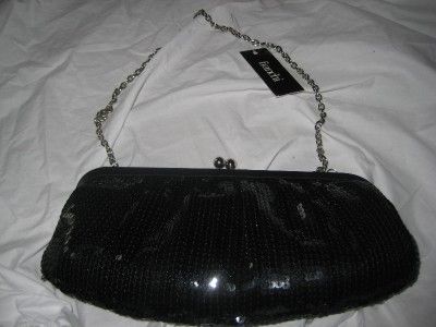 NWT $179 FRANCHI SEQUINED BOW PURSE CLUTCH EVENING BAG BLACK