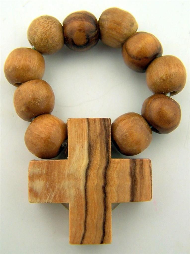   Light Olive Wood Prayer Finger Rosary Ring Catholic Bethlehem Gift