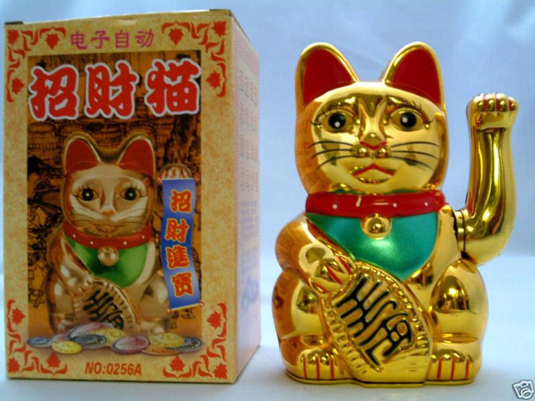 Chinese Feng Shui Golden Waving Fortune Lucky Cat 5H