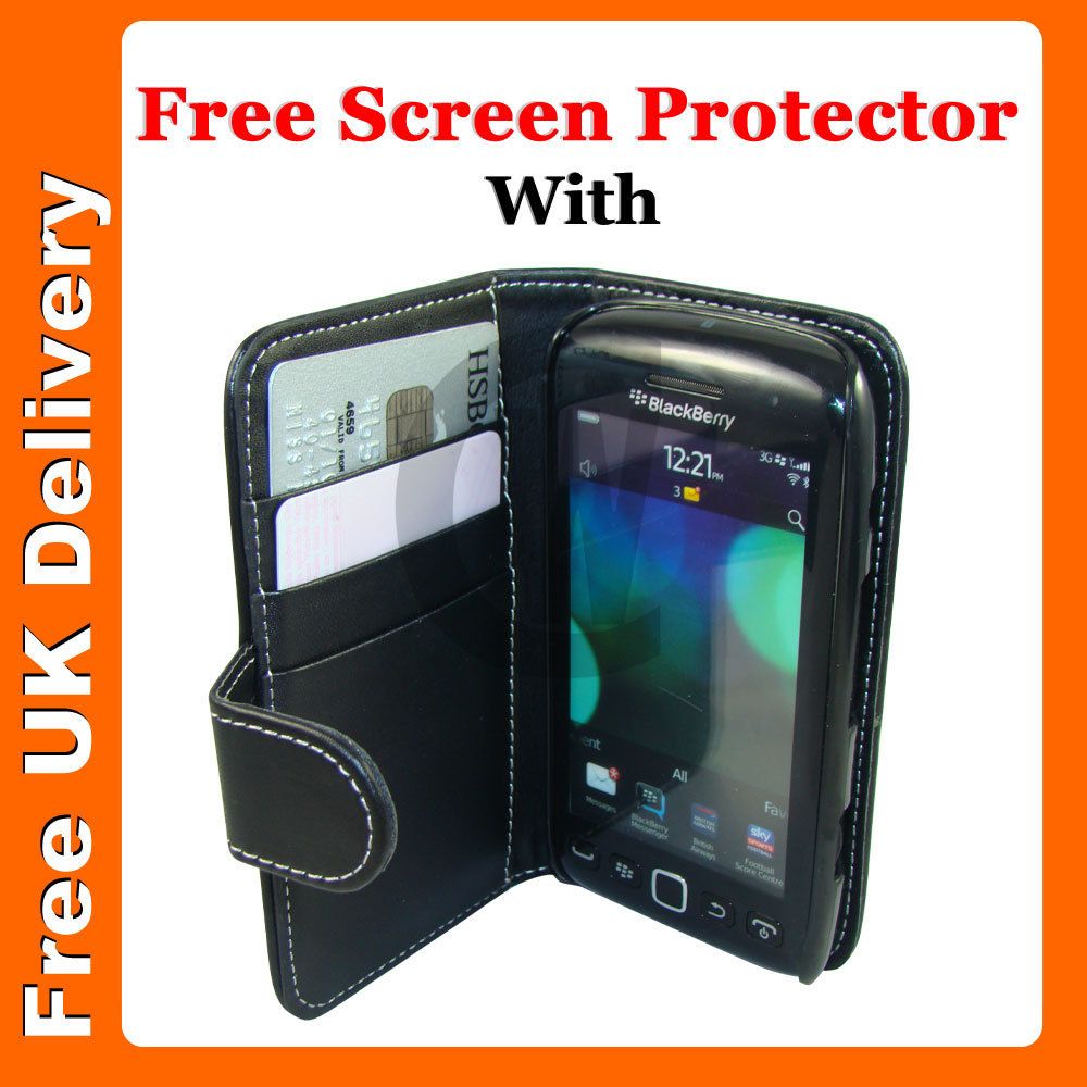 Black Leather Flip Book Wallet Case Cover Pouch Bag for Blackberry