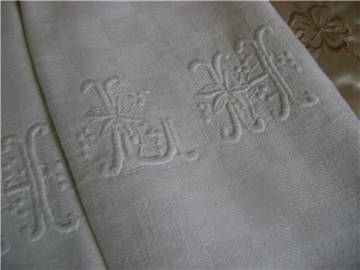  Set of French Vintage Napkins L H Monogrammed with Table Cloth